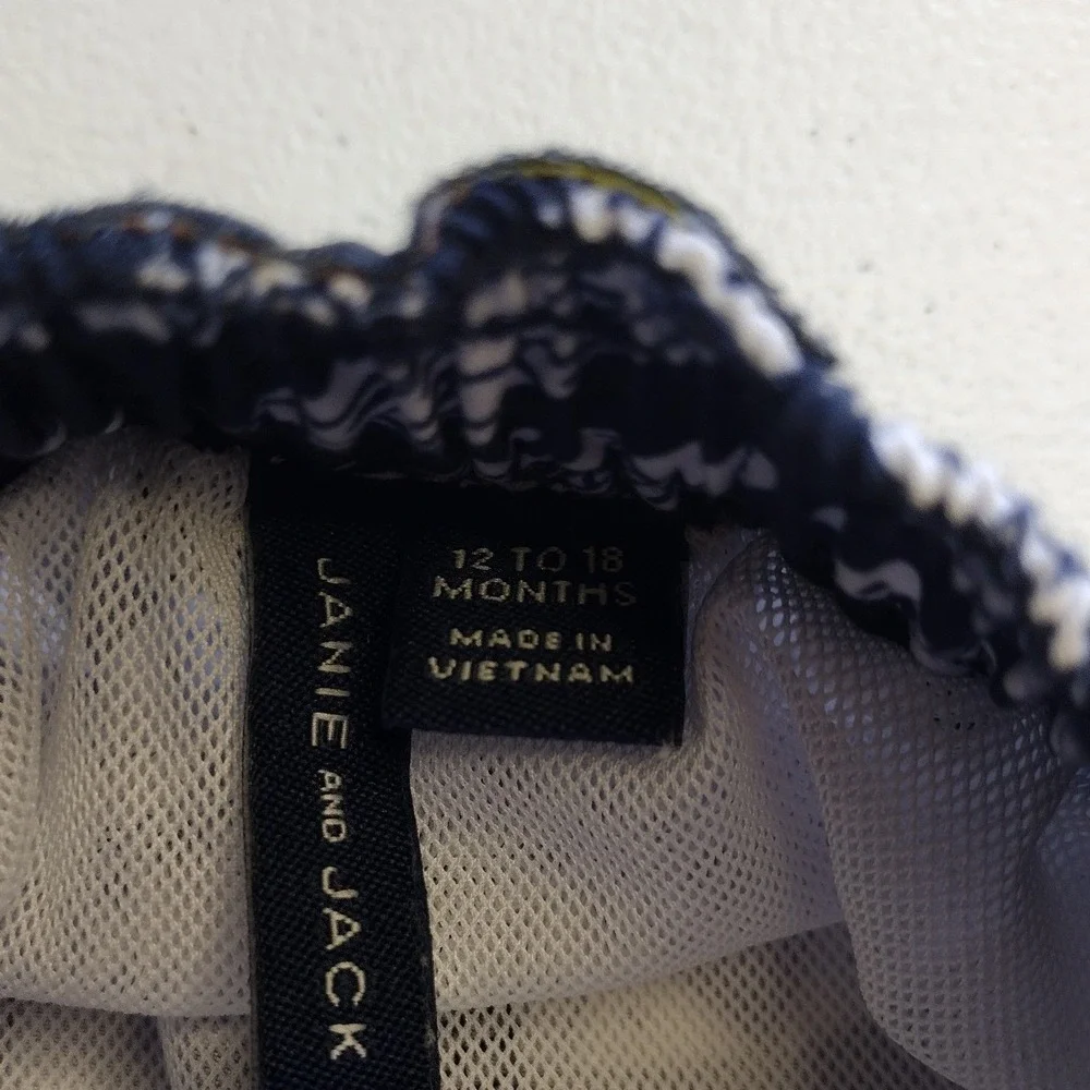 Janie and Jack Boys Navy‎ White Fish Print Swim Trunks Mesh Lined 12-18 Months